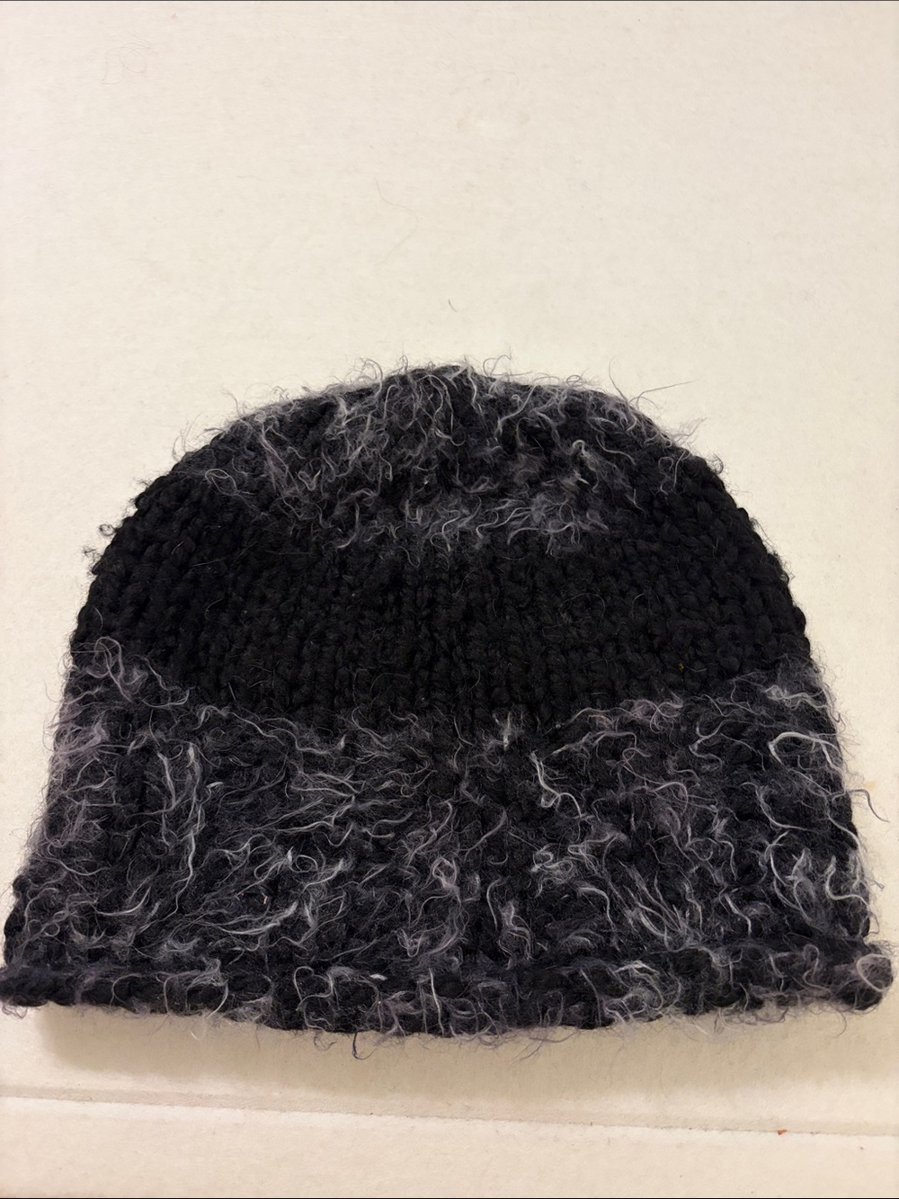 Handmade beanie, black and grey yarn
